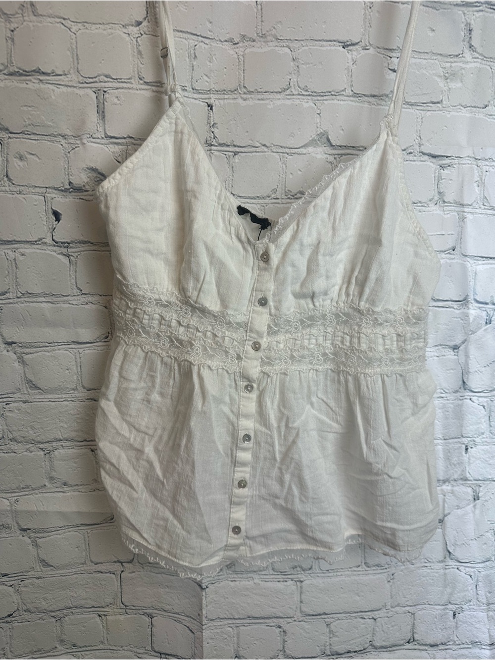 Zara White Lace-Trim Button-Down Camisole